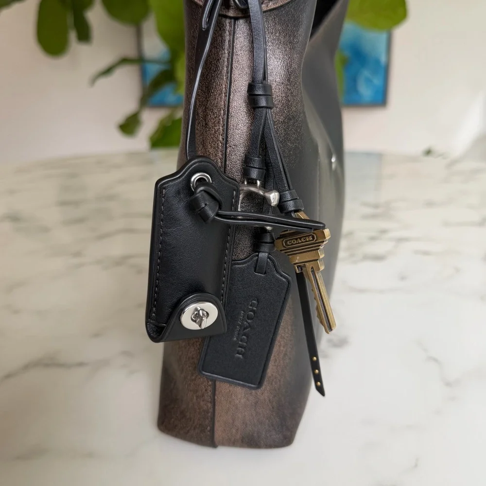 Coach Brooklyn Shoulder Bag 28 In Loved Leather Silver Black Brown CBH44 Ergo - Picture 16 of 16